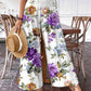 Women's Rose Floral Print Wide Leg Pants