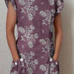 Women's Simple Elegant Decorative Floral Pattern Round Neck Cotton and Linen Dress