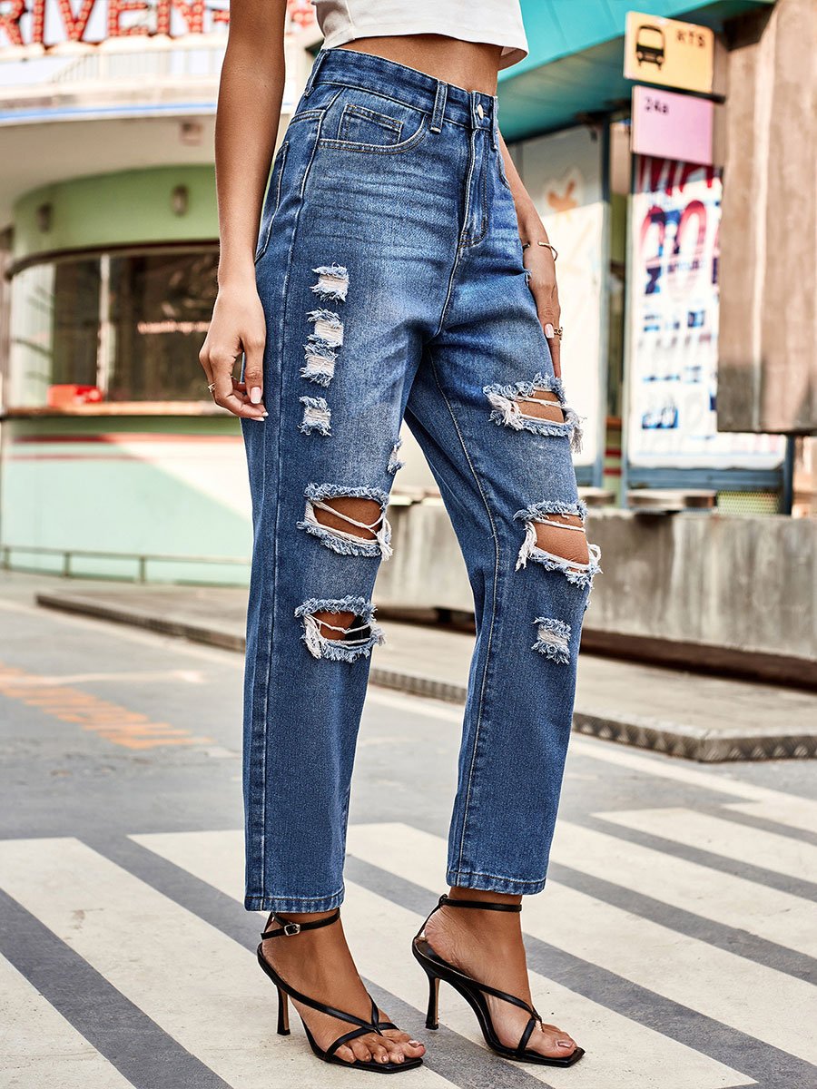 Women's Distressed Straight Leg Jeans