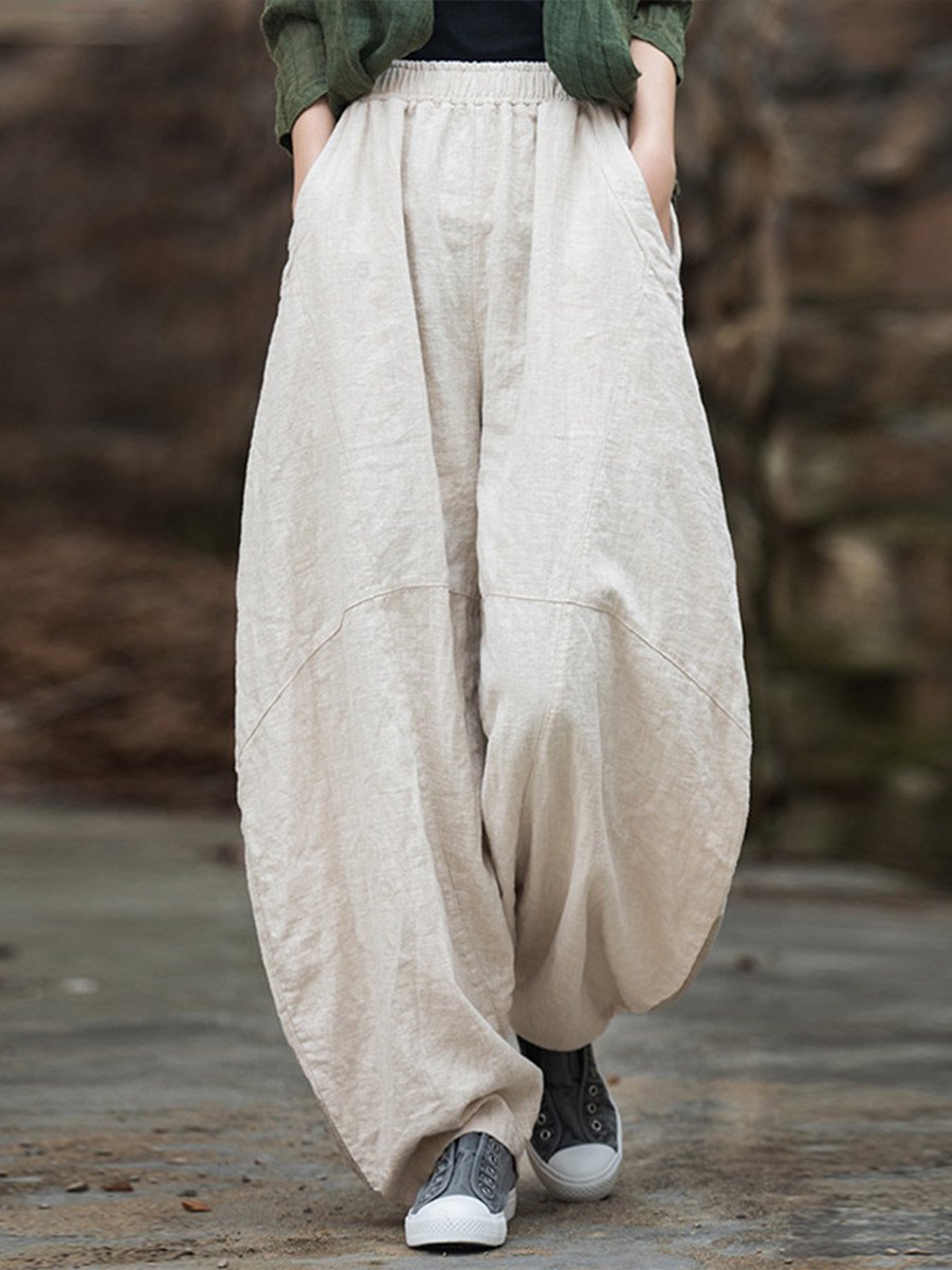 Women's Distressed Linen Loose Bloomers