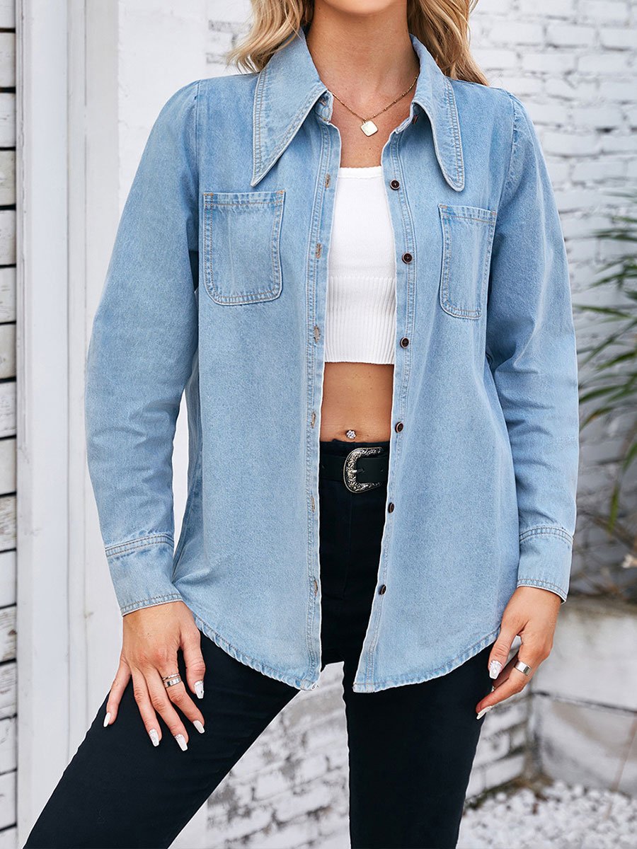 Women's Retro Point Collar Denim Shirt