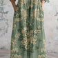 Women's Elegant Ink Painting Floral Pattern Cotton and Linen Dress with Pockets