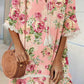 Women's Elegant Rose Floral Print V-Neck Strappy Raw Edge Cotton And Linen Dress