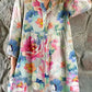 Women's Elegant Vintage  Floral Print Shirt Style Cotton and Linen Dress