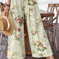 Women's Rose Floral Pattern Cotton Wide Leg Pants