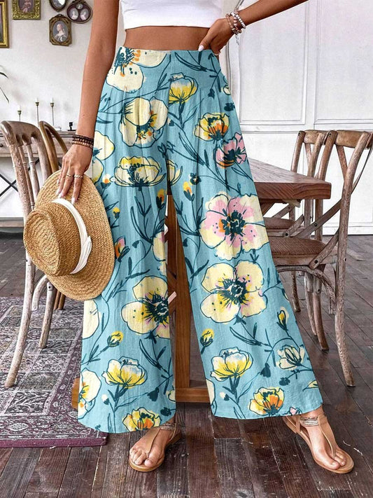 Women's Floral Print Graphic Cotton Wide Leg Pants