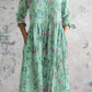 Women's Pastoral Floral V-Neck Cotton and Linen Dress with Pockets