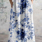 Women's Elegant Ink Painting Floral Pattern Cotton and Linen Dress with Pockets