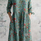 Women's Elegant Vintage Floral Pattern Cotton and Linen Dress with Pockets