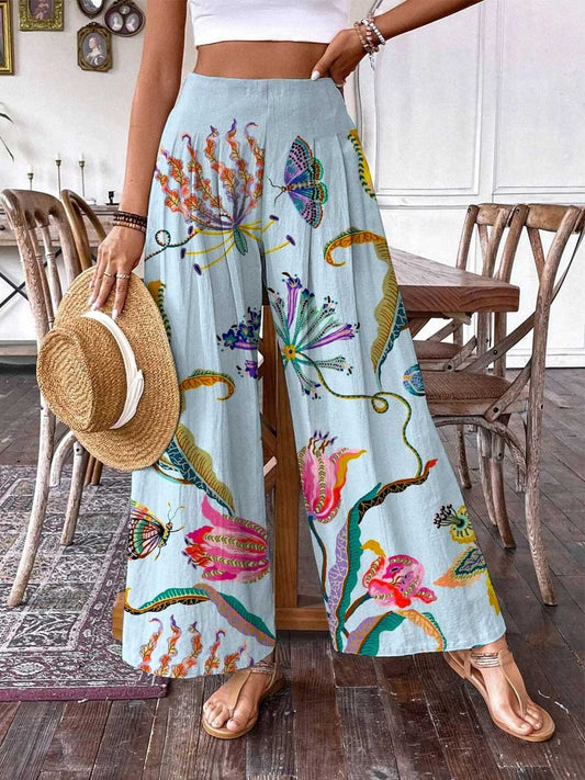 Women's Bohemian Floral Pattern Cotton and Linen Pants