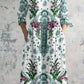 Women's Bohemian Floral V-Neck Cotton and Linen Dress with Pockets