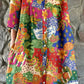 Women's Summer Colorful Floral Shirt Style Cotton and Linen Dress