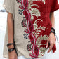 Women's Retro Elegant Floral Round Neck Cotton and Linen Top