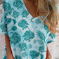 Women's Elegant Floral Pattern Shirt Style Cotton and Linen Top