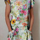 Women's Elegant Sunflower Floral Cotton and Linen Dress