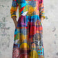 Women's V-neck Artistic Ccolorful Pattern Cotton And Linen Dress