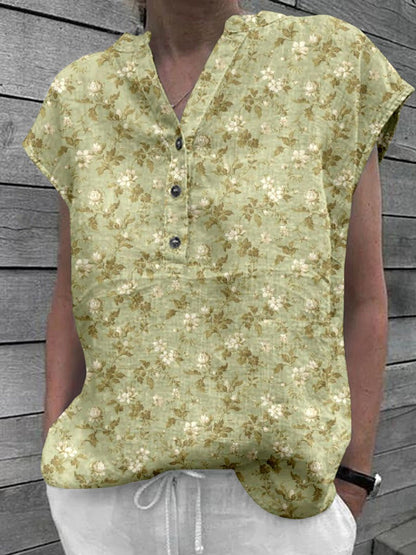 Women's Floral Art Casual Cotton Shirt Top