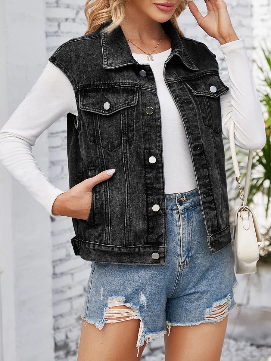 Women's Distressed Denim Vest