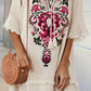 Women's Retro Bohemian Pattern Print V-Neck Strappy Raw Edge Cotton and Linen Dress