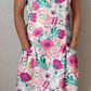 Women's Elegant Floral Pattern Round Neck Cotton and Linen Dress