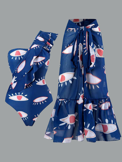 Women's Swimsuit Retro Printed Chiffon Maxi Skirt