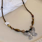 Vintage Gravel Rice Bead Butterfly Necklace