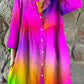 Women's Rainbow Color Gradient Print Elegant Simple Shirt Cotton and Linen Dress