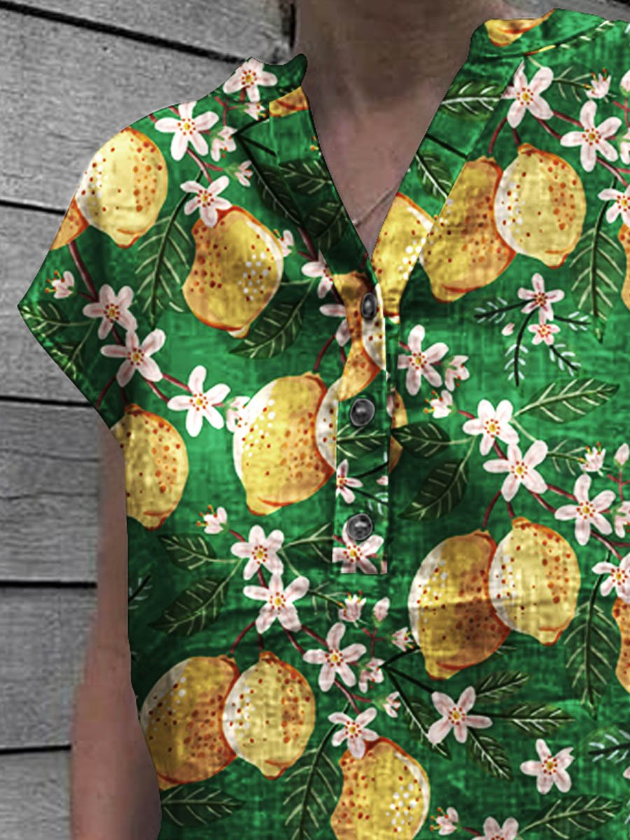 Women's Lemons Short Sleeve Cotton Shirt Top