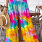 Women's Rainbow Tie Dye Print Graphic Cotton Wide Leg Pants