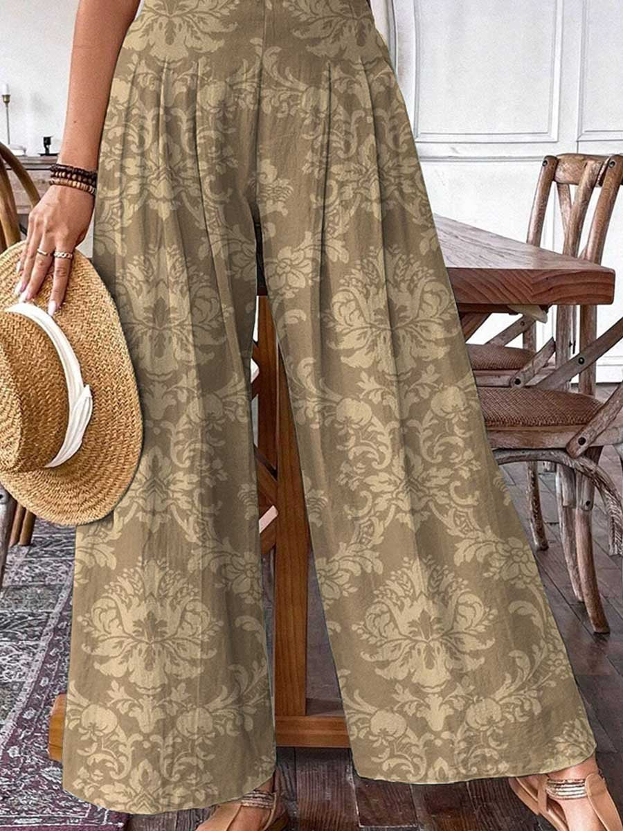 Women's Elegant Simple Floral Pattern Cotton and Linen Pants