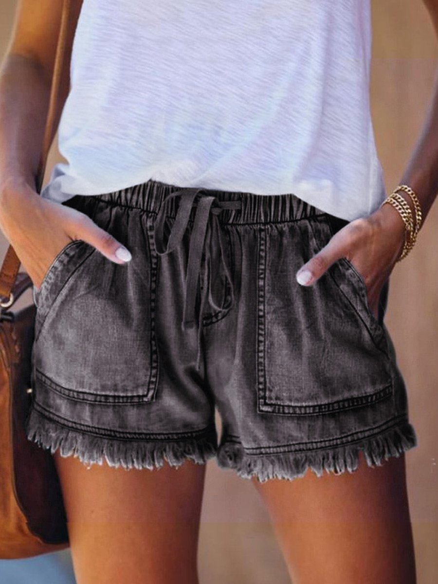 Women's Elastic Waist Drawstring Casual Denim Shorts