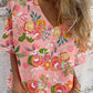 Women's Elegant Floral Pattern Shirt Style Cotton and Linen Top