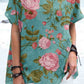 Women's Elegant Vintage Rose Floral Print Linen Top