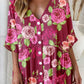 Women's Elegant Rose Floral Pattern V-Neck Cardigan Cotton and Linen Dress