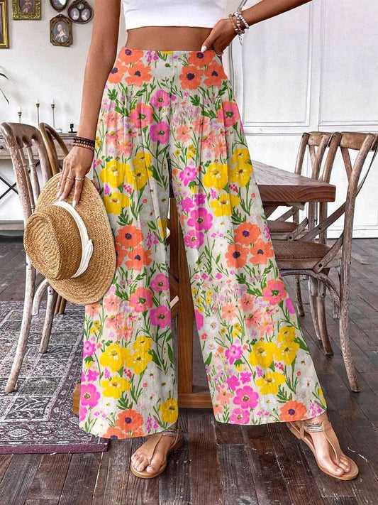 Women's Floral Print Graphic Cotton Wide Leg Pants