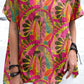 Women's Artistic Colorful Geometric Pattern Round Neck Cotton And Linen Top