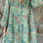 Women's Elegant Floral Shirt Style Cotton and Linen Dress