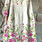 Women's Floral Art Print Cotton and Linen Shirt Dress