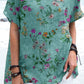 Women's Elegant Floral Print Cotton and Linen Top