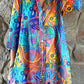 Women's Arty Bohemian Geometric Pattern Cotton and Linen Shirt Dress