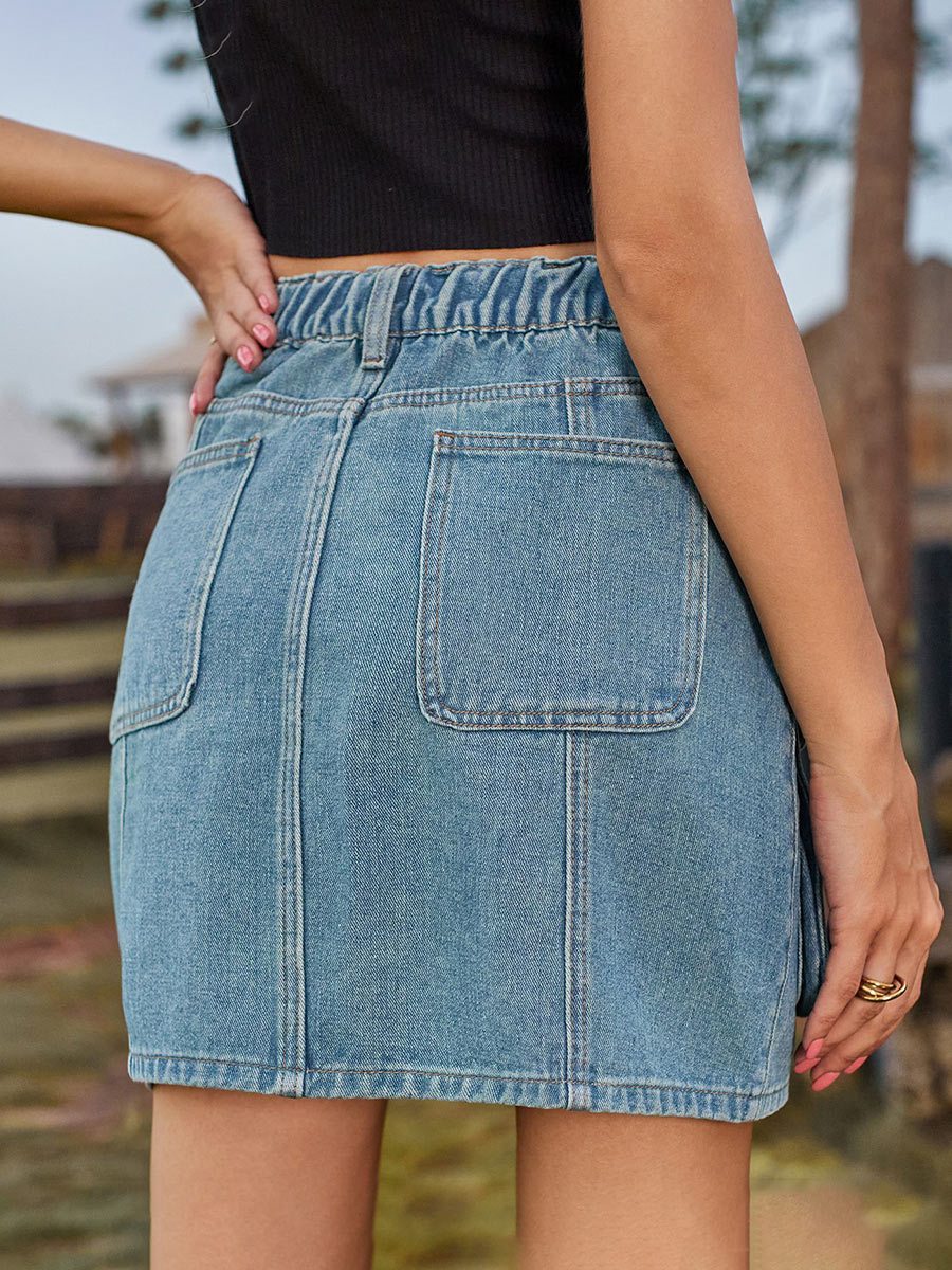 Women's Distressed Workwear Denim Skirt