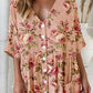 Women's Elegant Rose Floral Pattern V-Neck Cardigan Cotton and Linen Dress