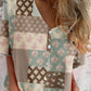 Women's Elegant Simple Floral Pattern V-Neck Cardigan Cotton and Linen Top