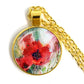 Stylish Poppy Pattern Glass Round Gold Necklace