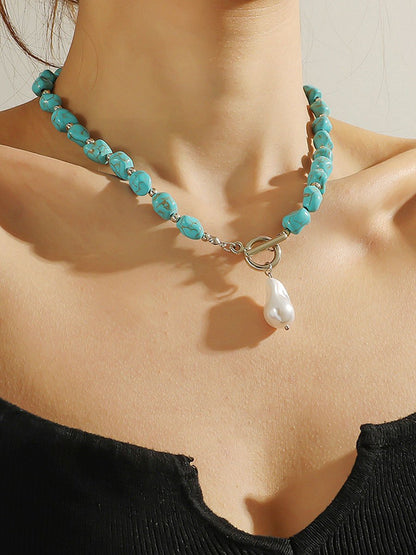 Retro Retro Turquoise Jewelry Bohemian Ethnic Style Turquoise Pearl Necklace for Women