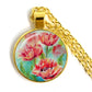 Stylish Poppy Pattern Glass Round Gold Necklace