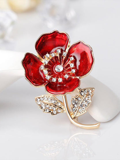 Vintage Elegant Diamond-Drapped Poppy Brooch