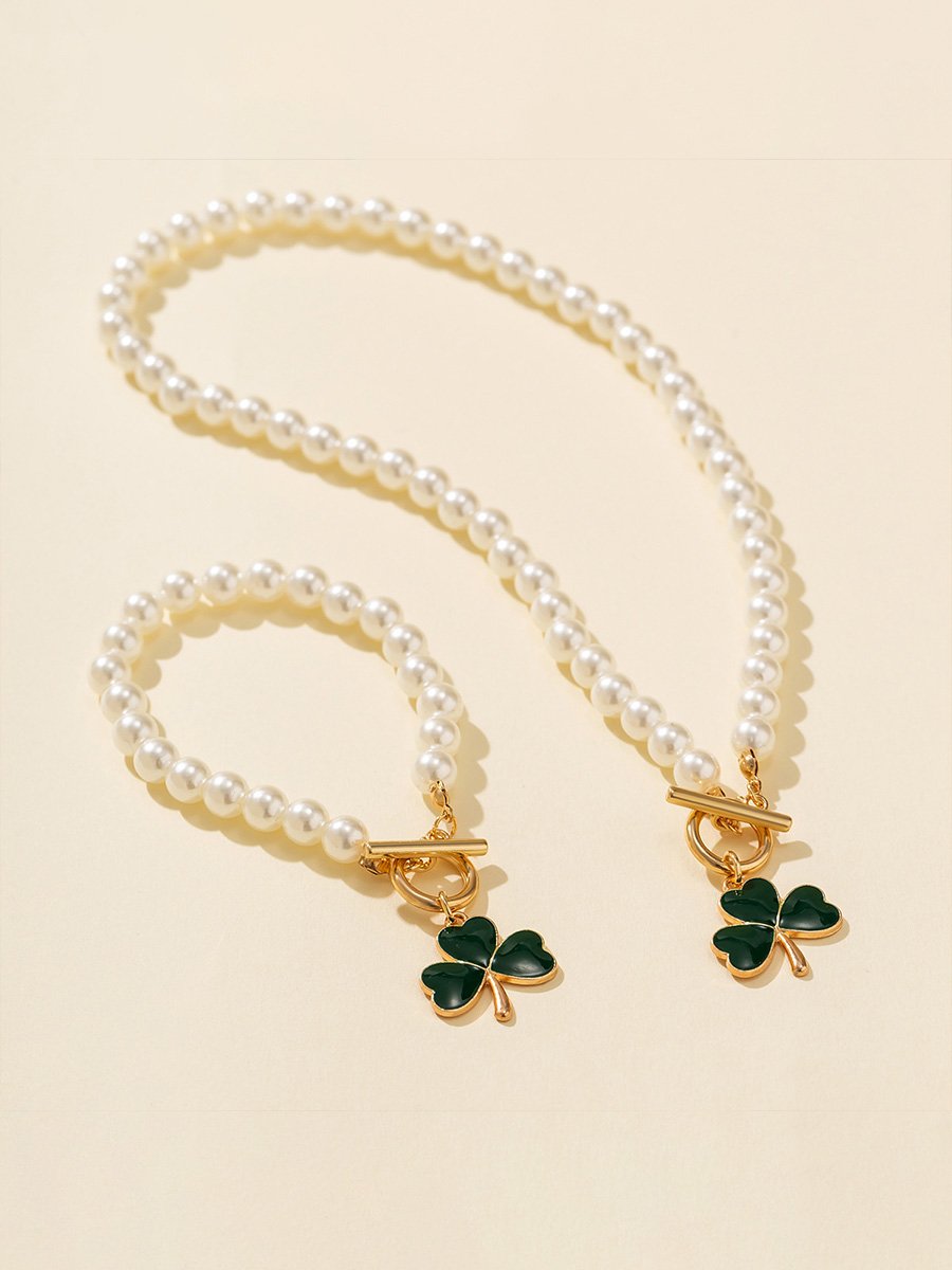 Baroque Imitation Pearl Clover Versatile High-Quality Accessories Necklace Set