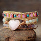 Bohemian Pink Crystal Heart Shape Leather Wrap Bracelet