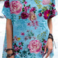 Women's Elegant Vintage Rose Floral Print Linen Top